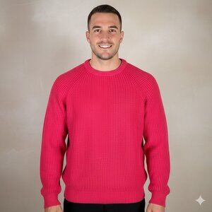 Vtg 90s Eddie Bauer Mens Size Large Tall Chunky Ribbed Knit Sweater Red Jumper‎